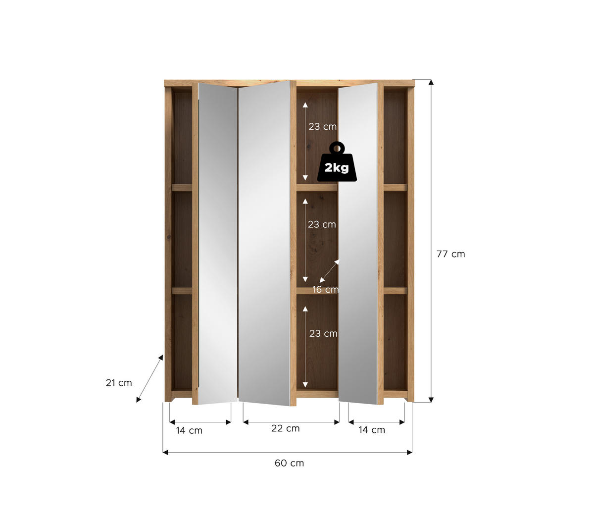 SPIEGELSCHRANK 60/77/21 cm  - Eiche Artisan, Trend, Glas/Holzwerkstoff (60/77/21cm) - MID.YOU