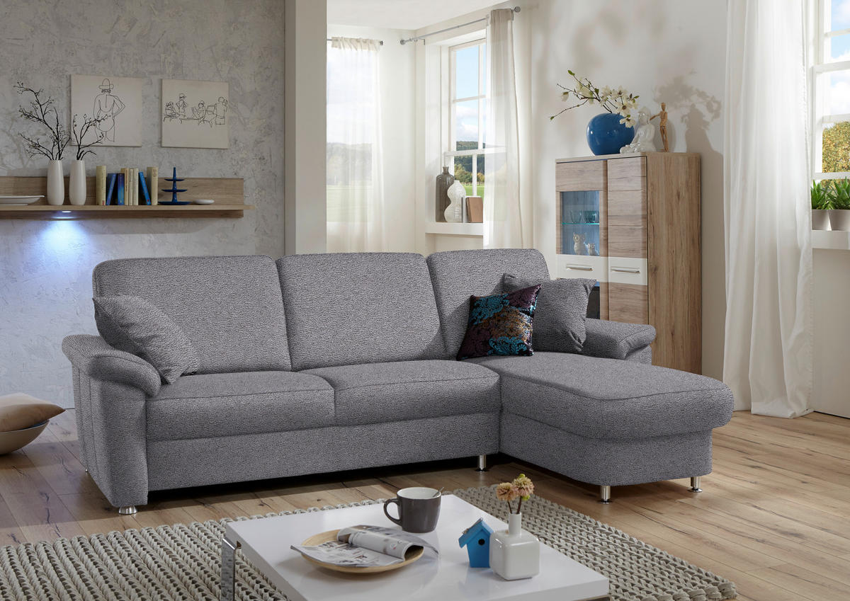 ECKSOFA in Flachgewebe Grau  - Chromfarben/Grau, Konventionell, Textil/Metall (250/163cm) - Beldomo System