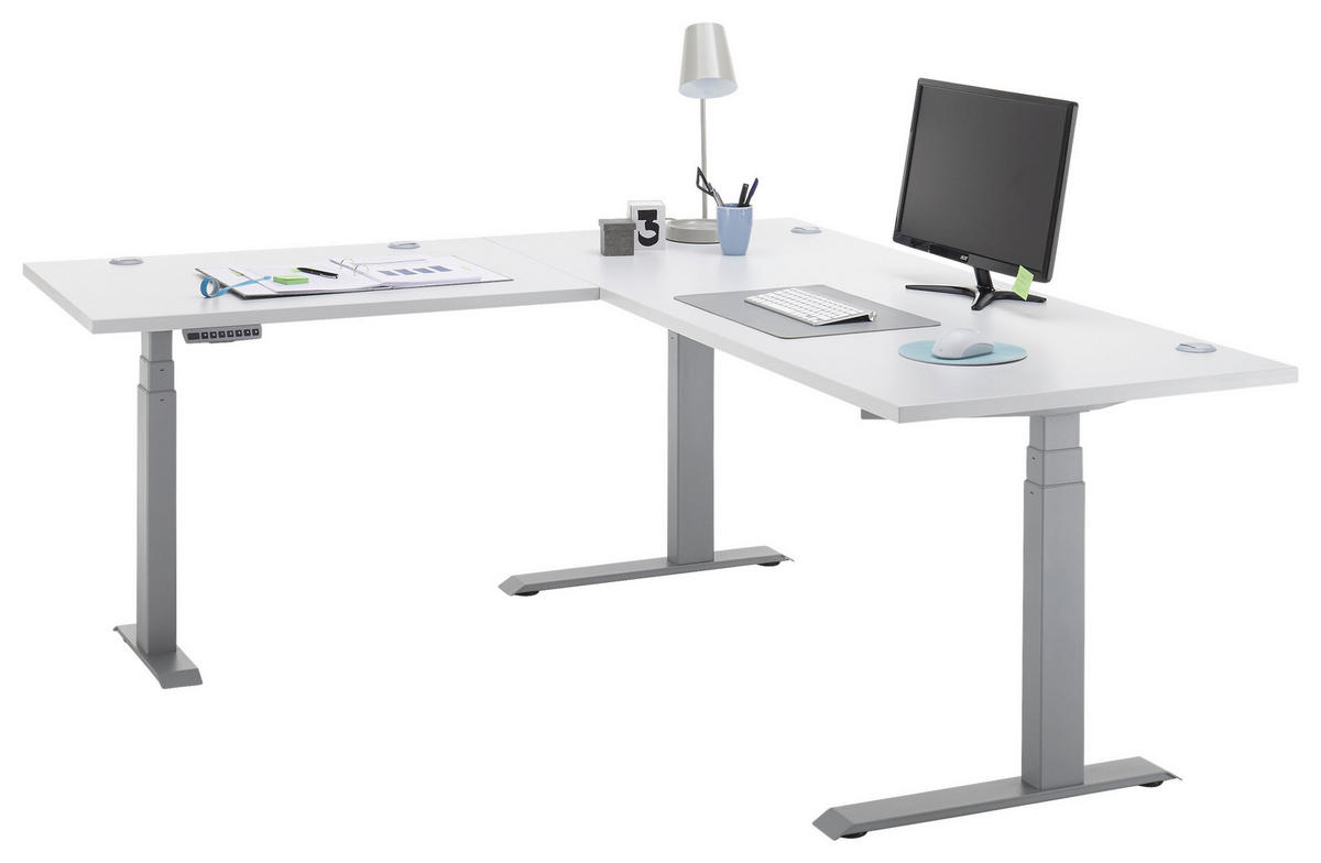 ROHOVÝ PÍSACÍ STÔL, sivá, svetlosivá, 185/177/64-129 cm - sivá/svetlosivá, Design, kov/kompozitné drevo (185/177/64-129cm) - Livetastic