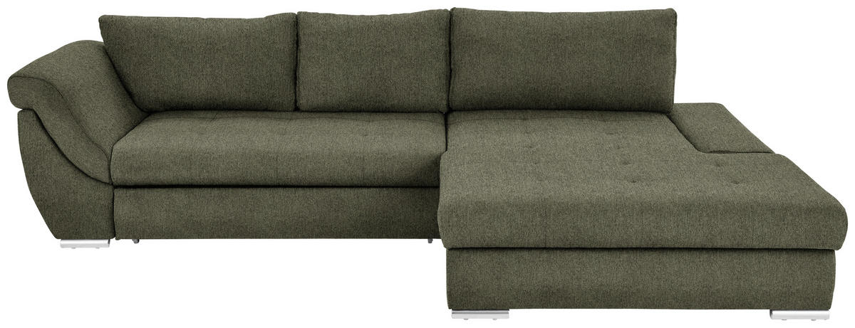 ECKSOFA in Flachgewebe Olivgrün  - Silberfarben/Olivgrün, Design, Textil/Metall (306/174cm) - MID.YOU