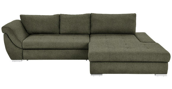 ECKSOFA Olivgrün Flachgewebe  - Silberfarben/Olivgrün, Design, Textil/Metall (306/174cm) - Carryhome