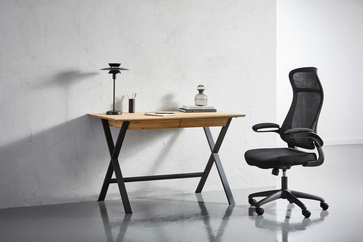 SCHREIBTISCH 120/65/76 cm  in Schwarz, Eichefarben  - Eichefarben/Schwarz, Natur, Holz/Metall (120/65/76cm) - Linea Natura