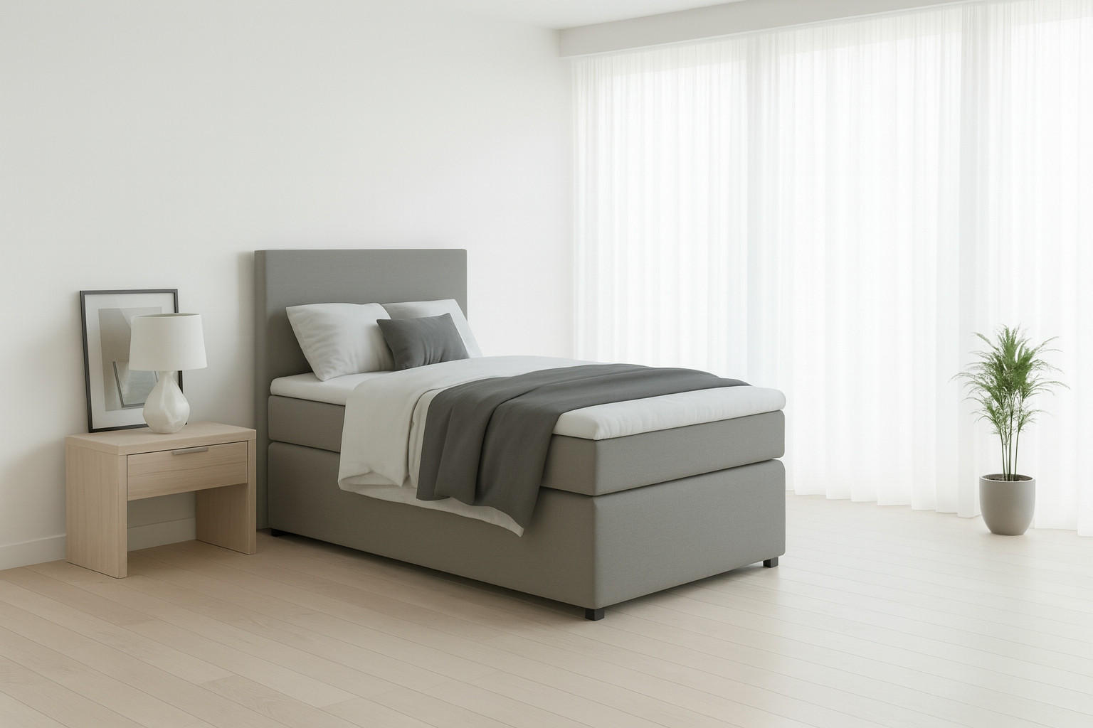 BOXSPRINGBETT 90/200 cm,  in Grau, Matratze, Topper, H3 = fest  - Schwarz/Grau, MODERN, Kunststoff/Textil (90/200cm) - MID.YOU