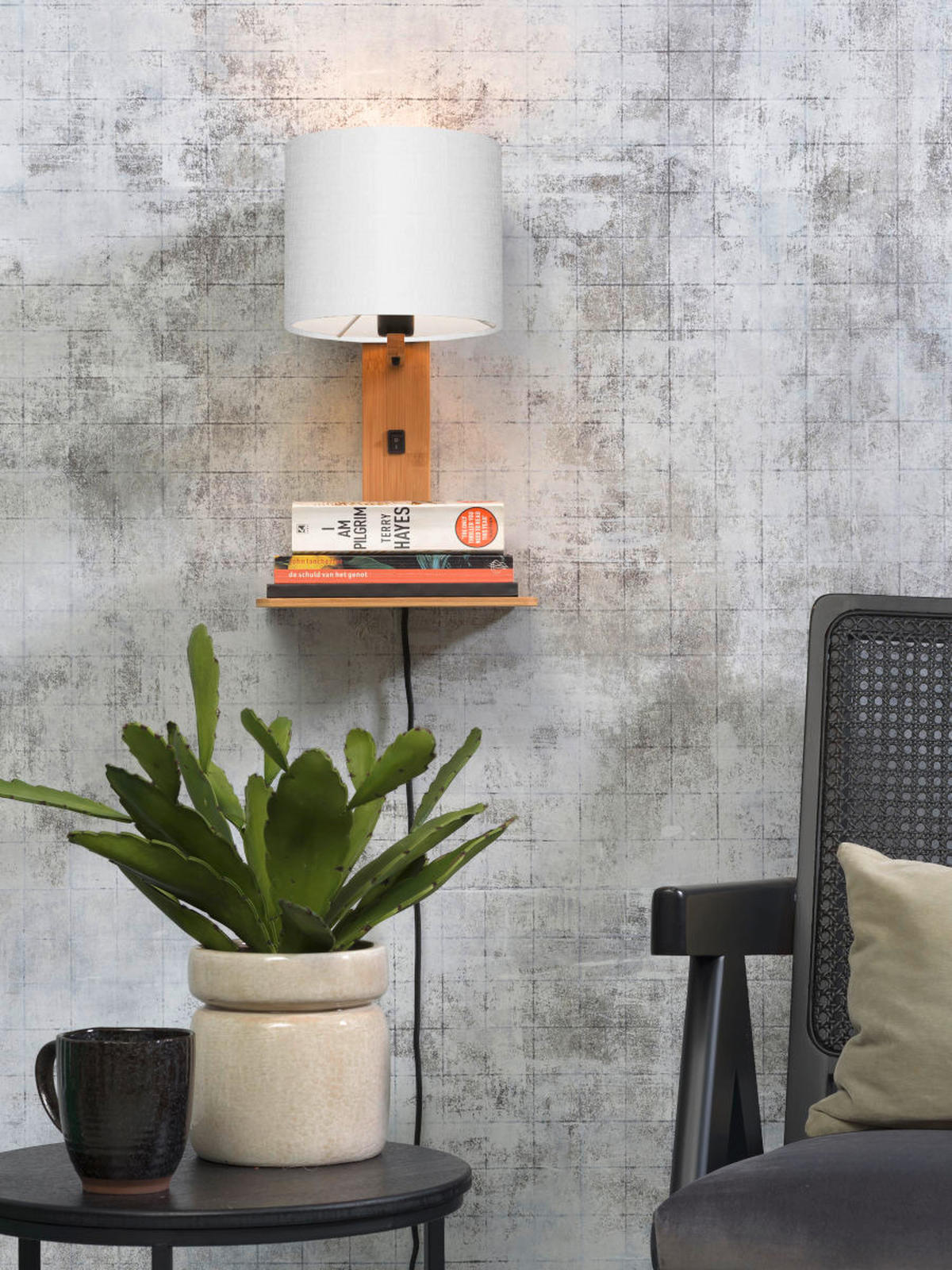 WANDLEUCHTE 19/24/36 cm  - Naturfarben/Weiß, Trend, Holz/Textil (19/24/36cm) - Good & Mojo