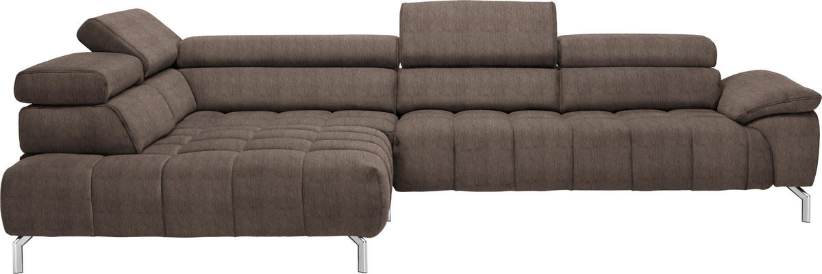 ECKSOFA in Chenille Braun  - Chromfarben/Braun, Design, Textil/Metall (222/323cm) - Beldomo Style