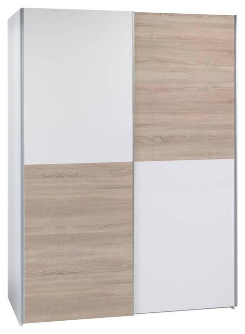 SCHWEBETÜRENSCHRANK  in Weiß, Sonoma Eiche  - Alufarben/Weiß, KONVENTIONELL, Holzwerkstoff/Metall (170/195/59cm) - Carryhome