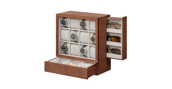 UHRENBOX - Nussbaumfarben, Trend, Holzwerkstoff/Textil (29.5/32.5/15cm) - Boxxx