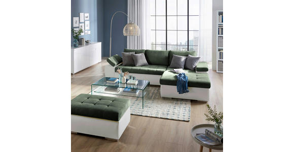 ECKSOFA  in Flachgewebe Weiß, Olivgrün  271/175 cm  - Weiß/Olivgrün, Design, Kunststoff/Textil (271/175cm) - Xora