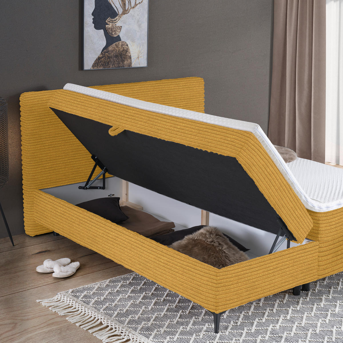 BOXBETT 160/200 cm  in Senfgelb  - Senfgelb/Schwarz, Design, Holz/Holzwerkstoff (160/200cm) - Xora