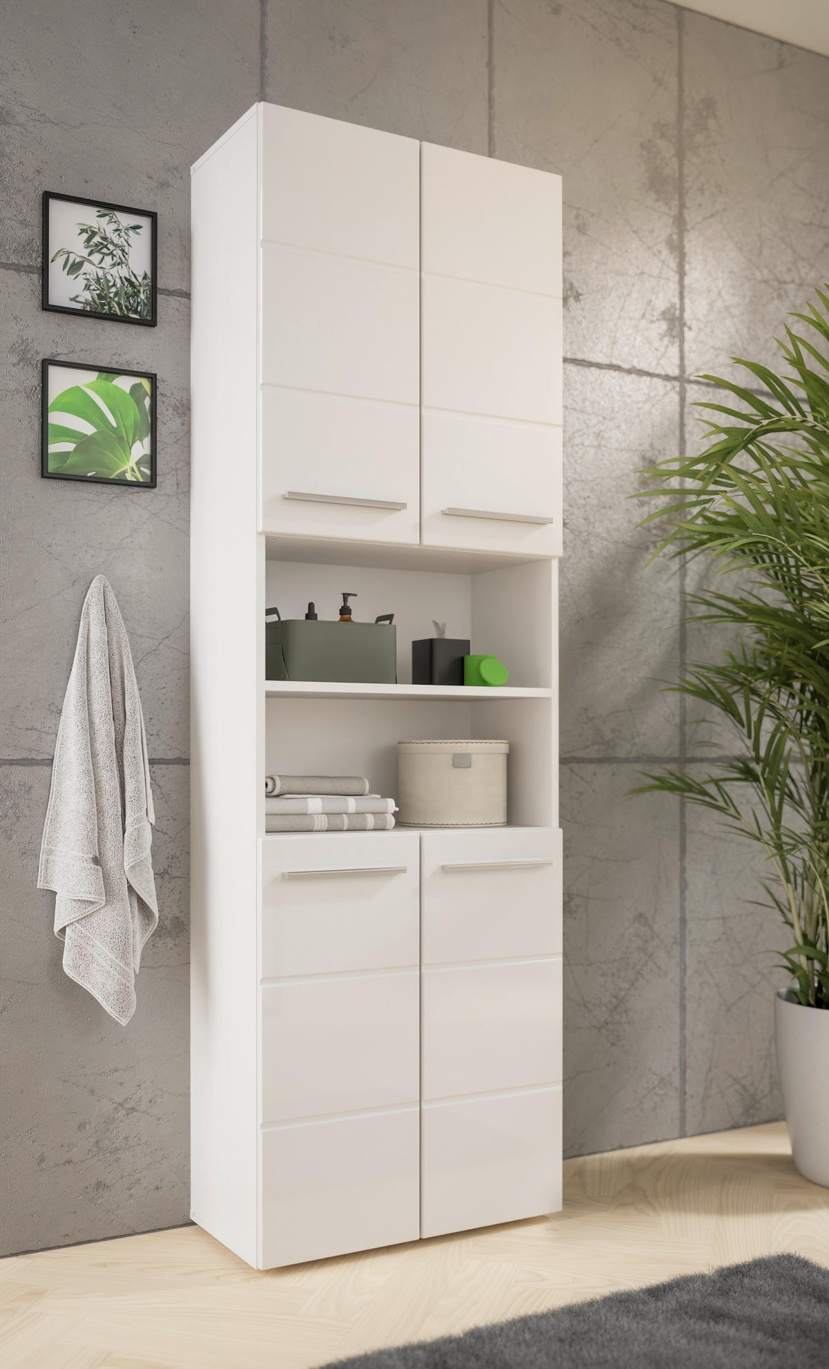 HOCHSCHRANK 60/190/31 cm  - Weiss Hochglanz/Chromfarben, Modern, Holzwerkstoff/Kunststoff (60/190/31cm) - MID.YOU