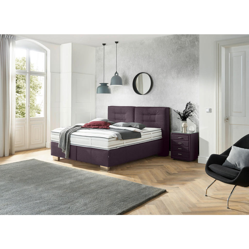 Thumbnail - Dieter Knoll Boxspringbett, Brombeere, Textil, H2 + H4, 7-Zonen, Höhe ca. 27 cm, 200x200 cm, gepolstertes Kopfteil, Stof...