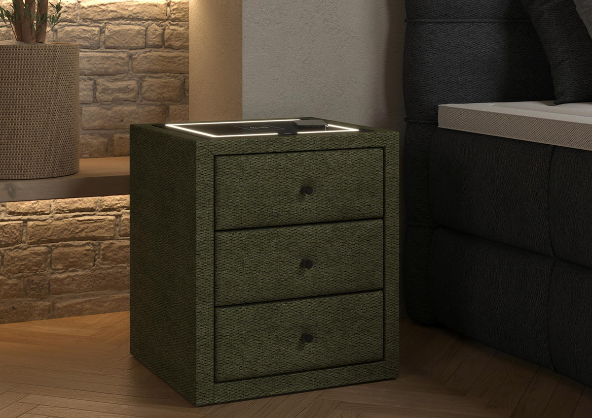 NACHTSCHRANK 49,5/56,5/46 cm, Grün,  - Schwarz/Grün, Basics, Glas/Kunststoff (49,5/56,5/46cm) - Chameo