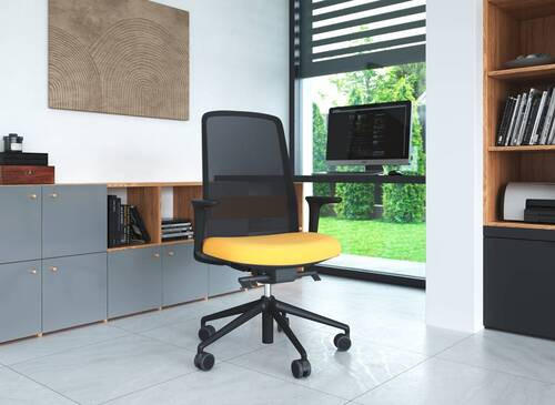 DREHSTUHL Netzbespannung, Webstoff Gelb, Schwarz  - Gelb/Schwarz, MODERN, Kunststoff/Textil (70/103-115/70cm)