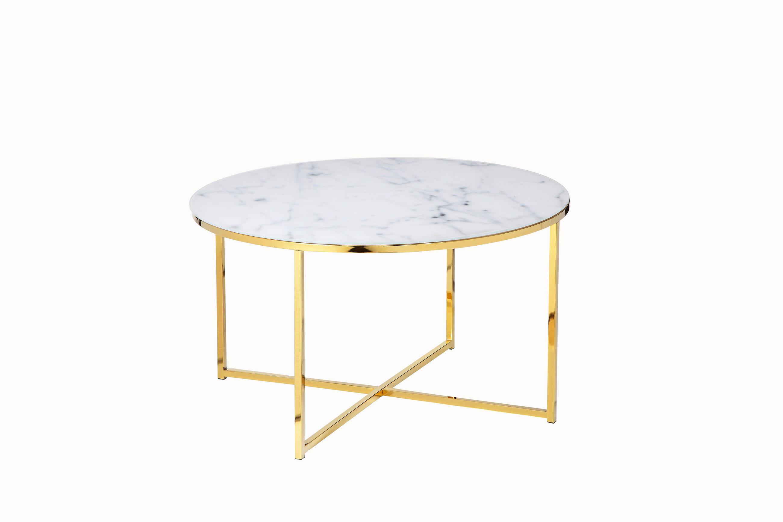 COUCHTISCH 80/80/45 cm rund Weiß, Goldfarben  - Goldfarben/Weiß, Design, Glas/Metall (80/80/45cm) - Livetastic