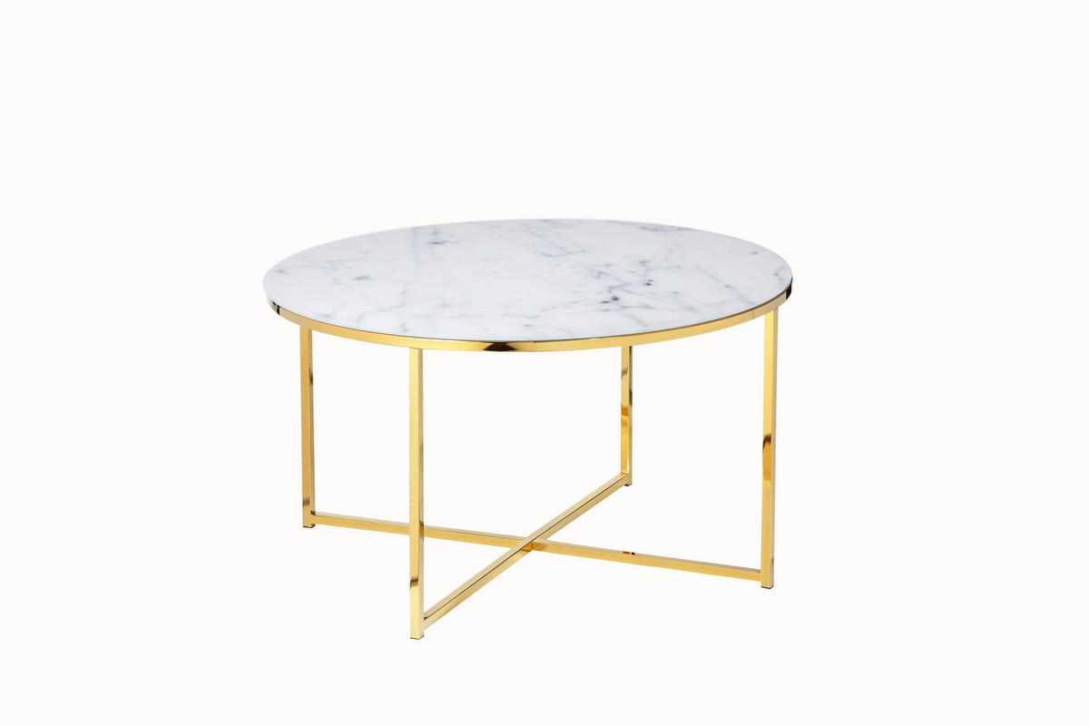 COUCHTISCH 80/80/45 cm rund Weiß, Goldfarben  - Goldfarben/Weiß, Design, Glas/Metall (80/80/45cm) - Livetastic