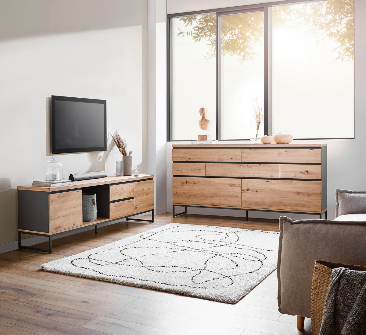 TV-SZEKRÉNY 189,2/58,8/40 cm  - Artisan tölgy/antracit, Konventionell, faalapú anyag/fém (189,2/58,8/40cm) - Voleo