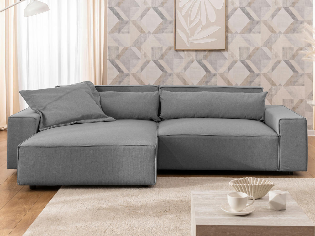 ECKSOFA Webstoff Hellgrau  - Hellgrau/Schwarz, Design, Kunststoff/Textil (251/142cm) - P & B