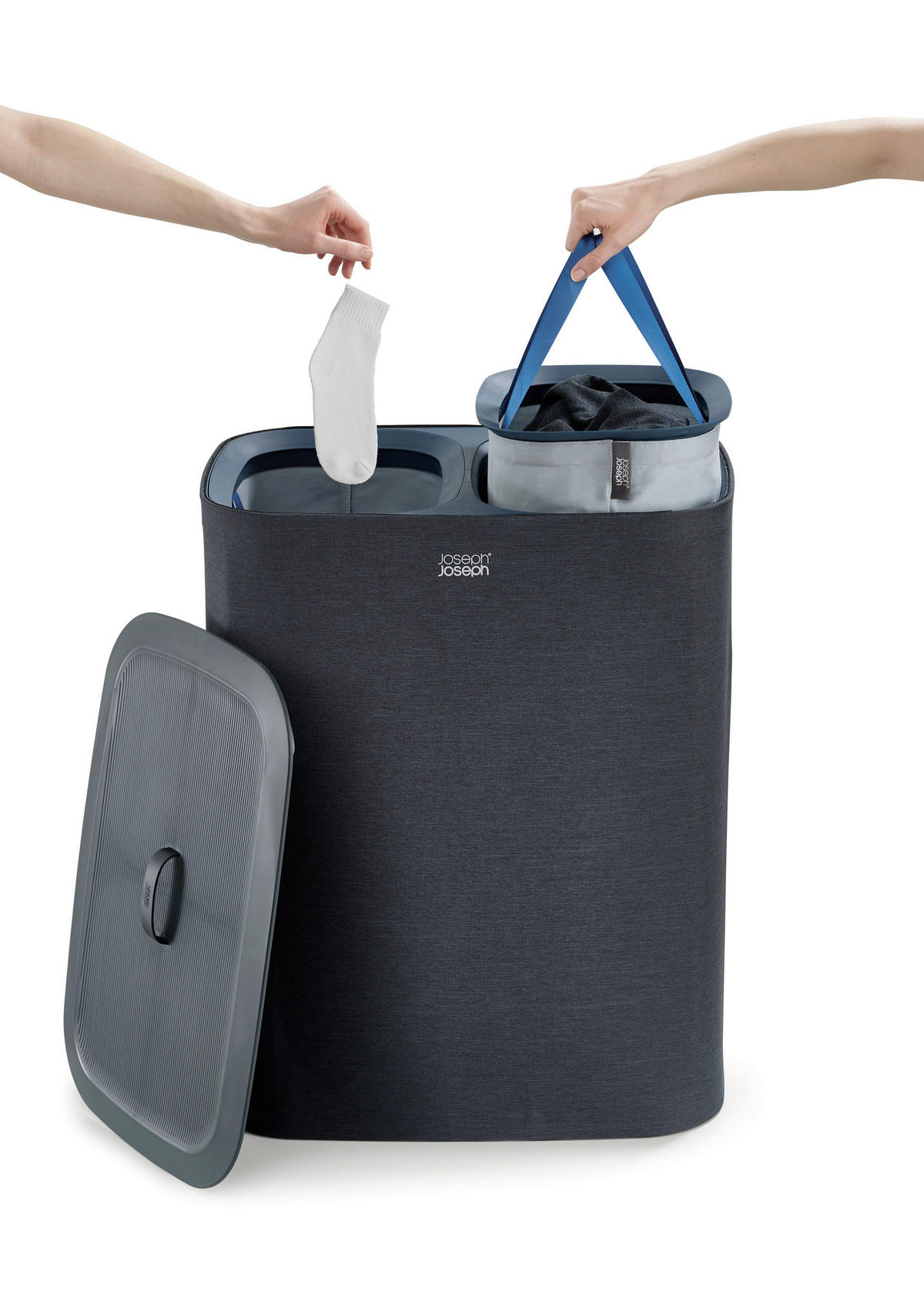 KOŠ ZA PERILO - črna, Basics, umetna masa/tekstil (56/71/39,5cm) - Joseph Joseph