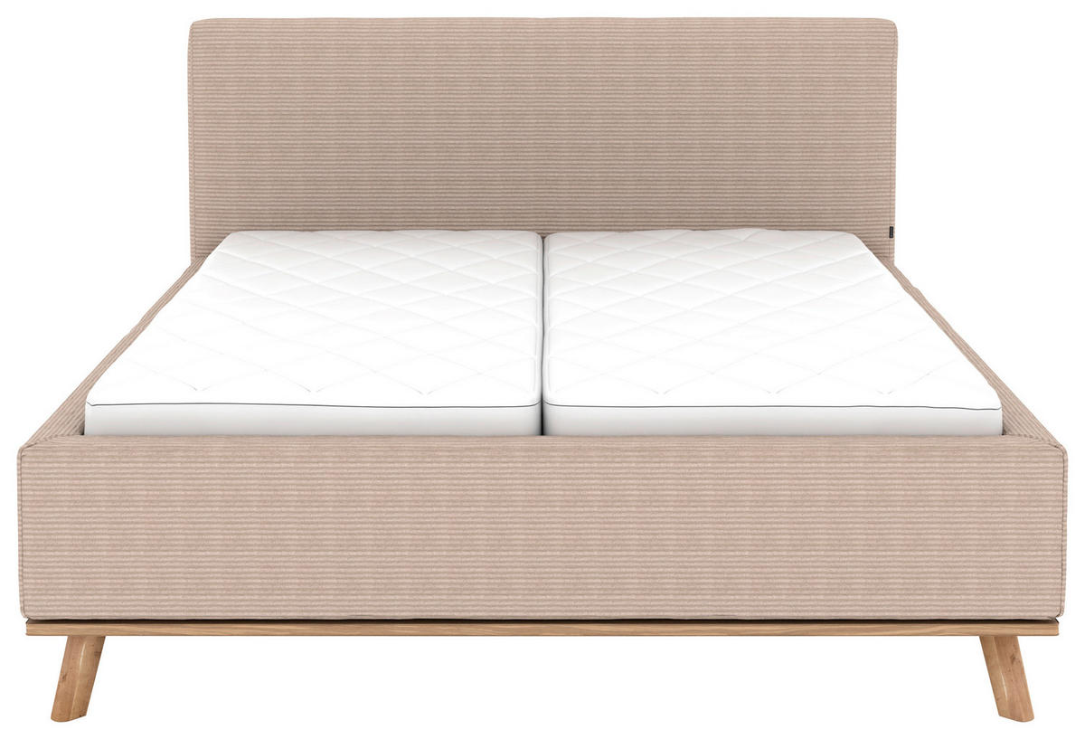 POLSTERBETT Matratze, Lattenrost, Bettkasten 180/200 cm  in Taupe  - Taupe/Eichefarben, Design, Holz/Textil (180/200cm) - Musterring