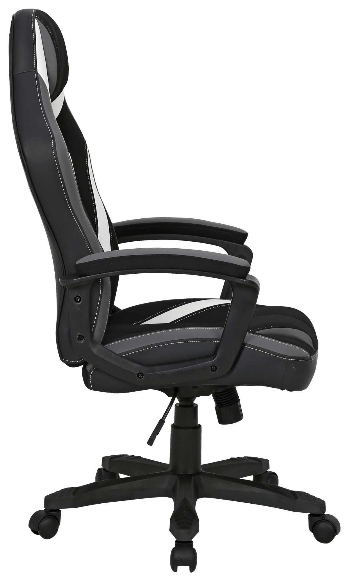 GAMER SZÉK  bőrhatású textil, mikroszál szürke, fekete, fehér  - fekete/fehér, Modern, műanyag/textil (64,5/112-122/69cm) - Xora