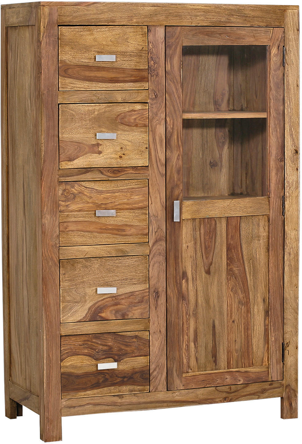 VITRINE Sheesham massiv Naturfarben - Messingfarben/Naturfarben, LIFESTYLE, Glas/Holz (95/147/45cm) - Landscape