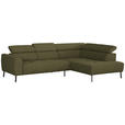 ECKSOFA in Webstoff Olivgrün  280/205 cm  - Schwarz/Olivgrün, Design, Textil/Metall (280/205cm) - Xora