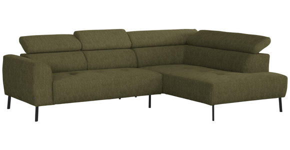 ECKSOFA in Webstoff Olivgrün 280/205 cm - Schwarz/Olivgrün, Design, Textil/Metall (280/205cm) - Xora