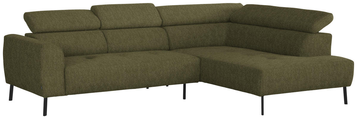 ECKSOFA in Webstoff Olivgrün  - Schwarz/Olivgrün, Design, Textil/Metall (280/205cm) - MID.YOU