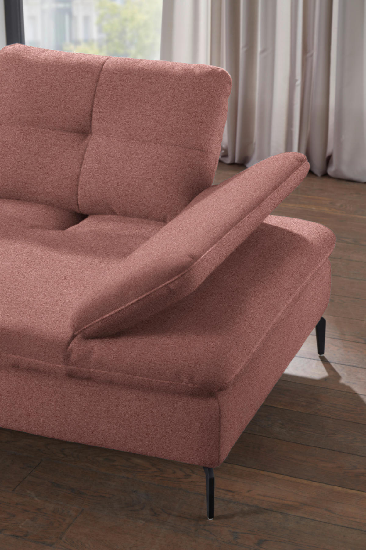 ECKSOFA in Flachgewebe Altrosa  - Schwarz/Altrosa, Design, Textil/Metall (157/344cm) - Chilliano