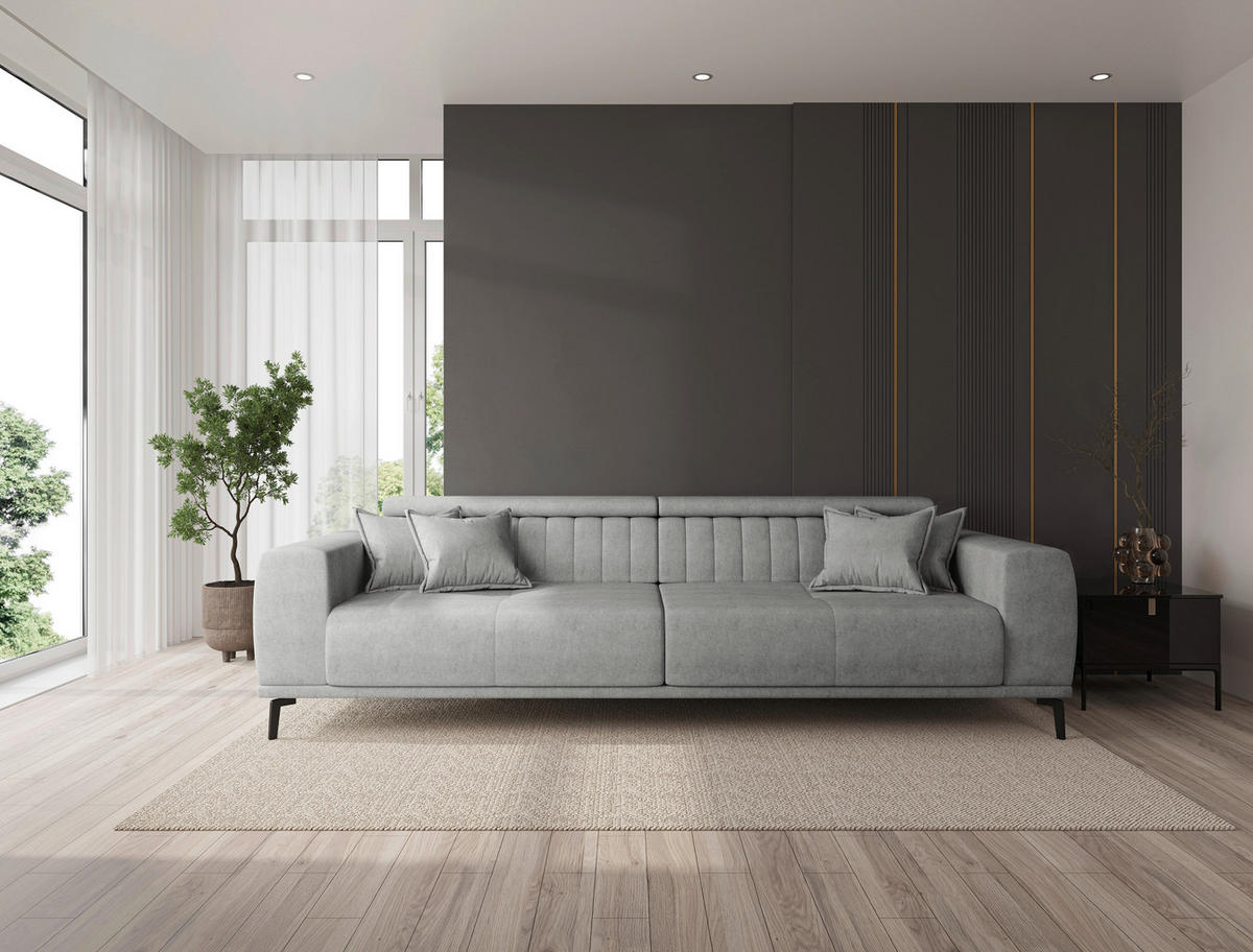 BIGSOFA Webstoff Grau  - Schwarz/Grau, KONVENTIONELL, Textil/Metall (280/80/110cm) - Carryhome