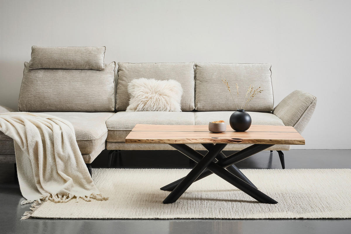 COUCHTISCH Akazie vollmassiv 115/70/45 cm rechteckig Schwarz, Akaziefarben  - Schwarz/Akaziefarben, LIFESTYLE, Holz/Metall (115/70/45cm) - Landscape