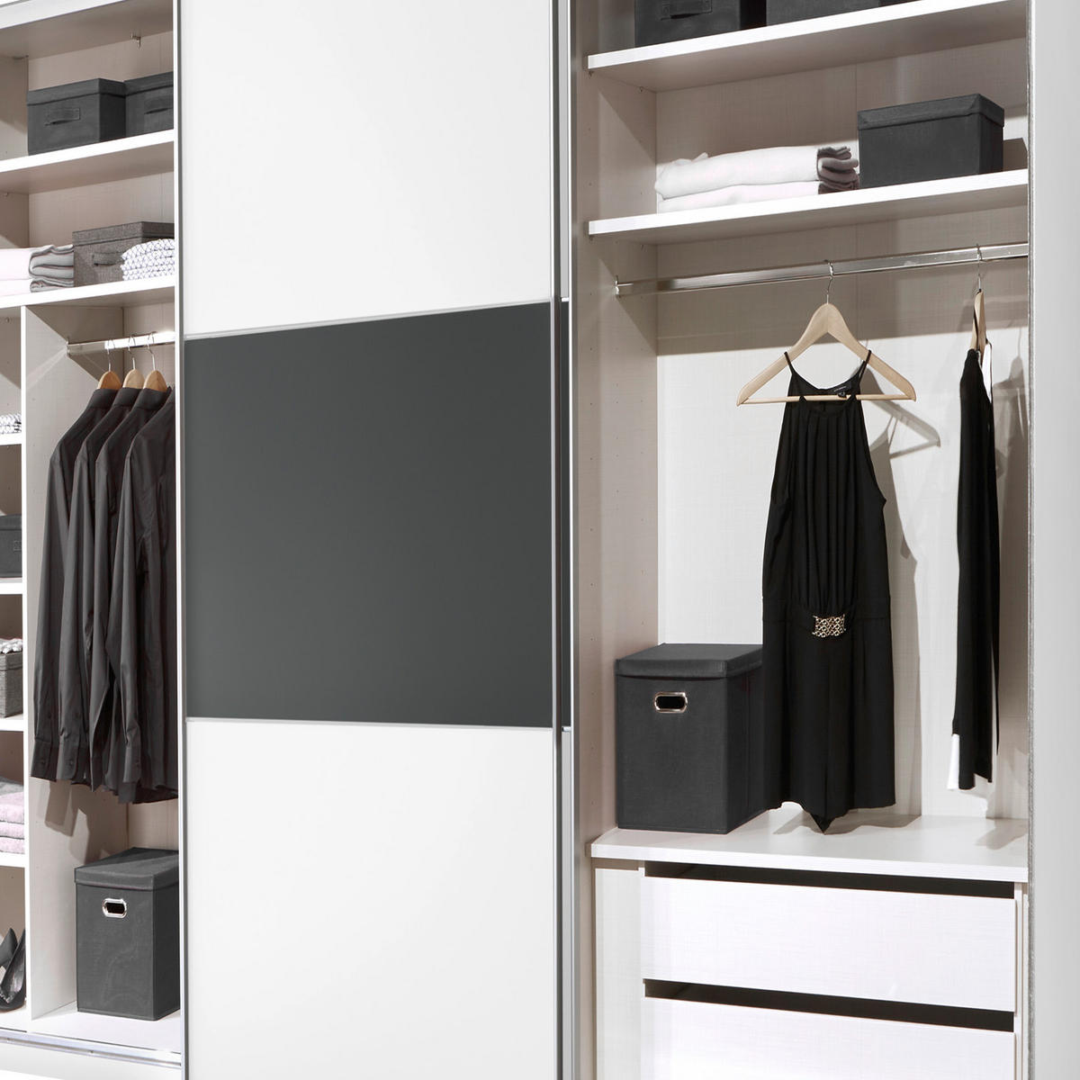 SCHWEBETÜRENSCHRANK in Anthrazit, Weiss  - Weiss/Anthrazit, Design (298/222/68cm) - MID.YOU