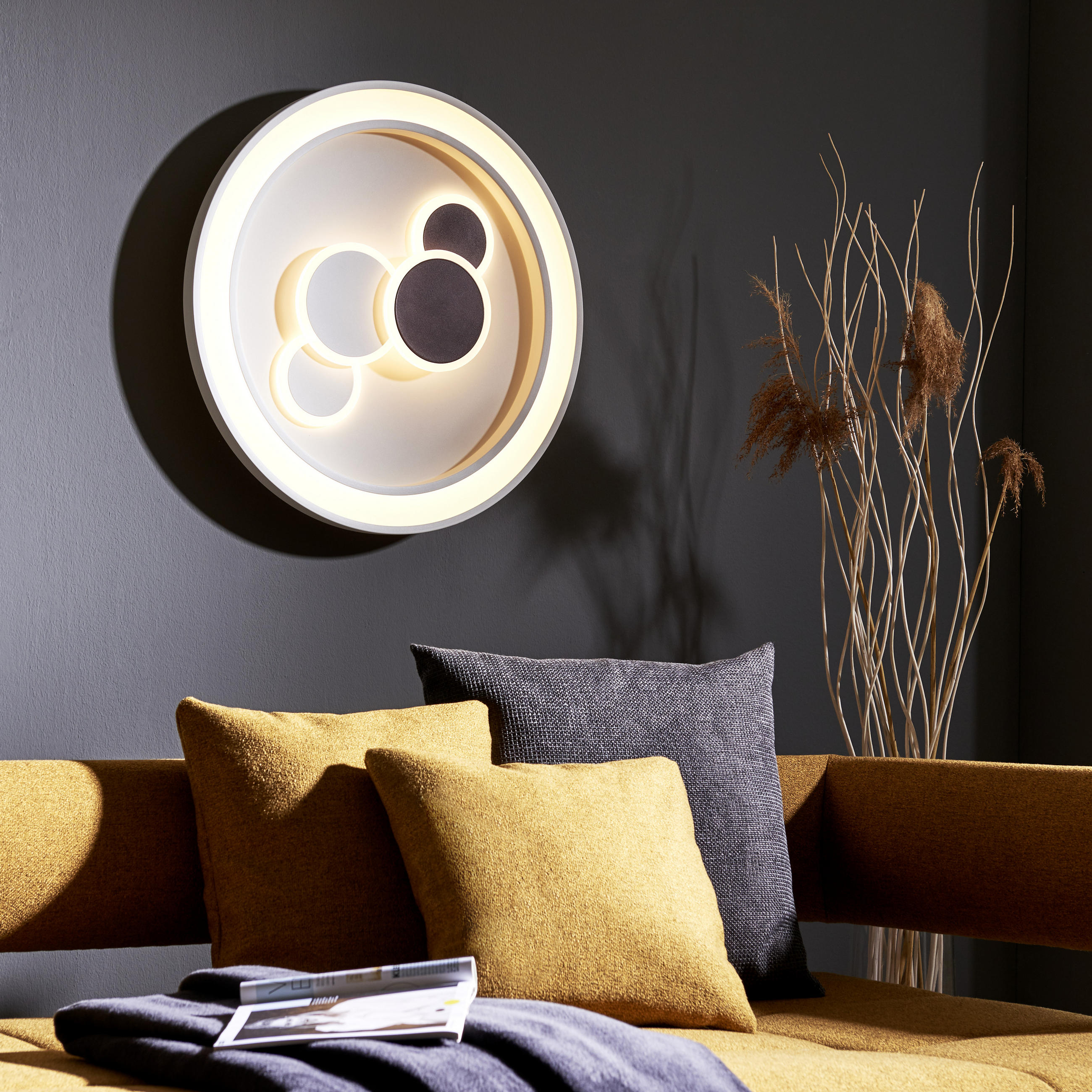 PLAFONIERĂ CU LED - alb/gri, Design, plastic/metal (60/60/8cm)