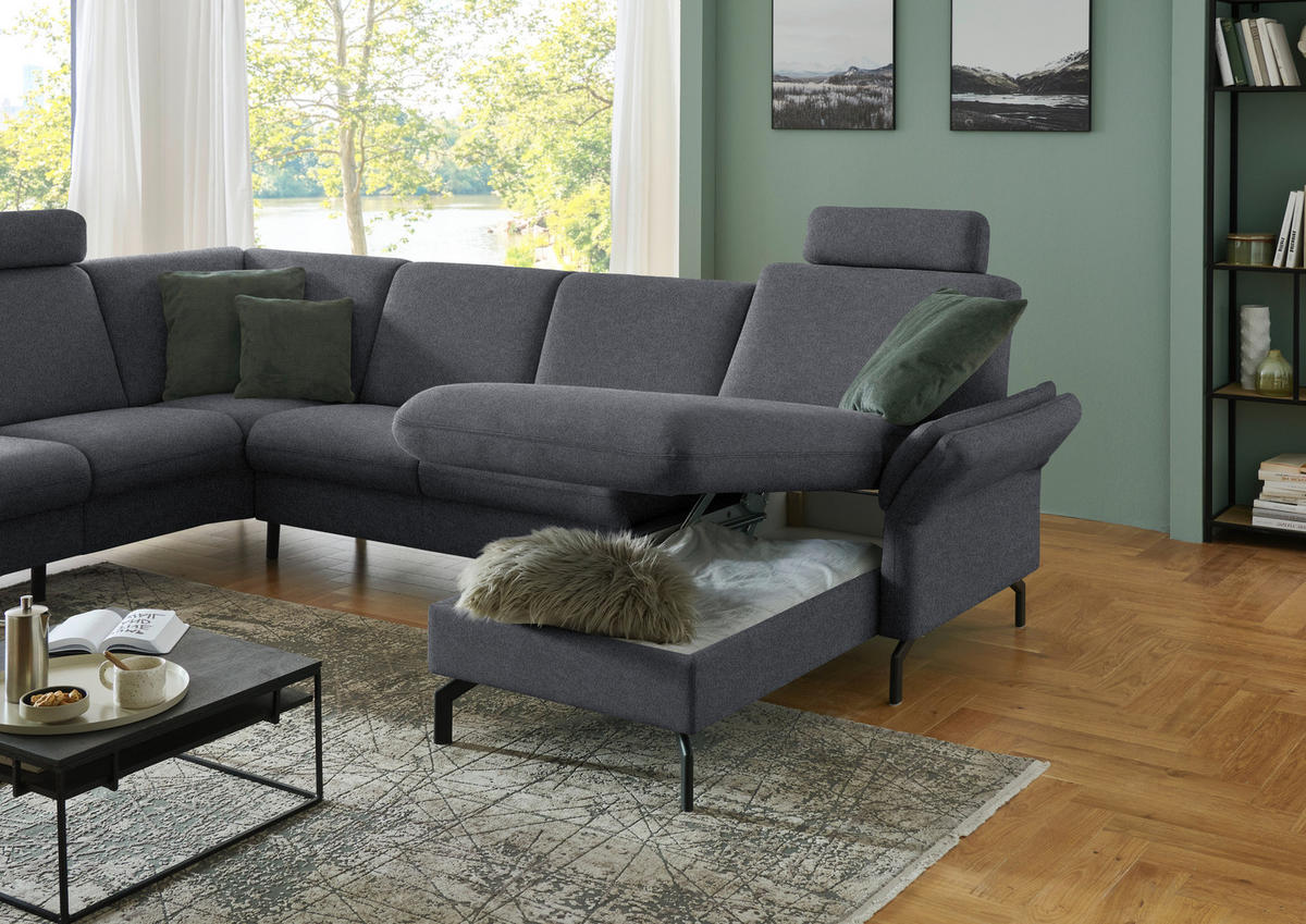 WOHNLANDSCHAFT Flachgewebe Anthrazit  - Anthrazit/Schwarz, Konventionell, Textil/Metall (190/307/170cm) - Beldomo Comfort