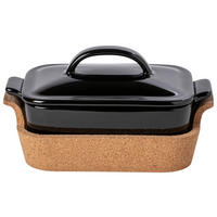 KASSEROLLE ENSEMBLE  - Schwarz Hochglanz/Braun, Basics, Keramik/Holz (24/12/14cm) - Costa Nova