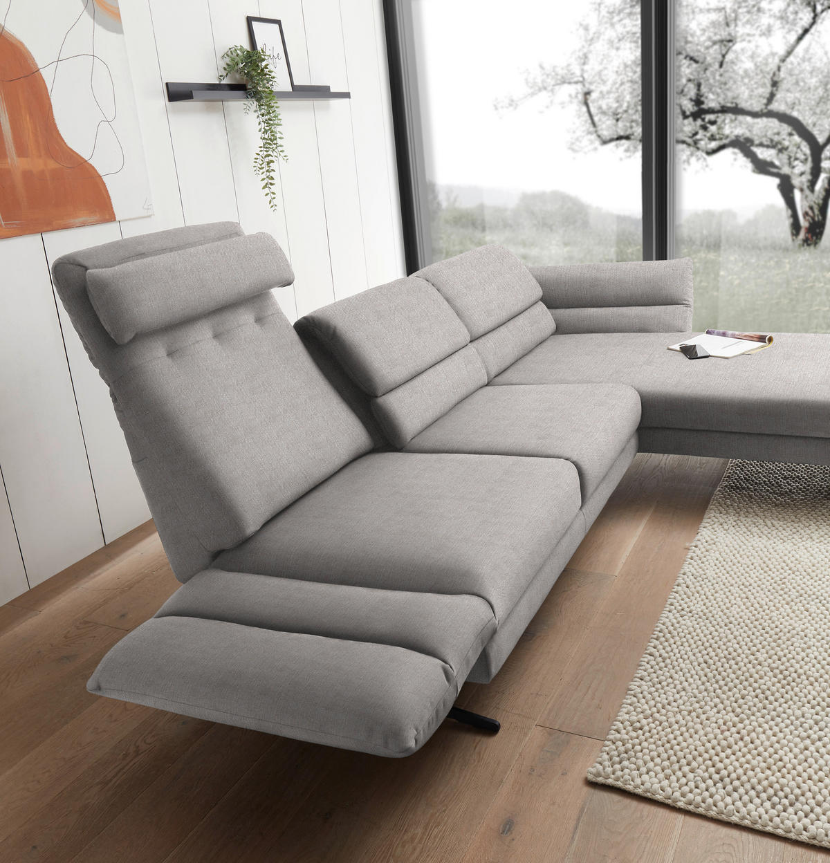 ECKSOFA in Flachgewebe Sandfarben  - Sandfarben/Schwarz, Design, Textil/Metall (279-327/176-217cm) - Dieter Knoll