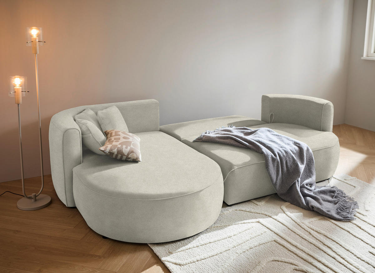 ECKSOFA in Webstoff Creme  - Creme/Schwarz, Design, Kunststoff/Textil (183/284cm) - Welnova