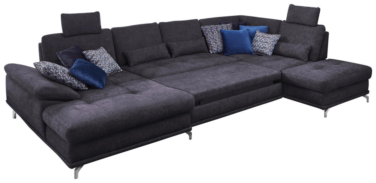 WOHNLANDSCHAFT in Flachgewebe Dunkelblau  - Silberfarben/Dunkelblau, Konventionell, Textil/Metall (176/363/223cm) - Sit & More