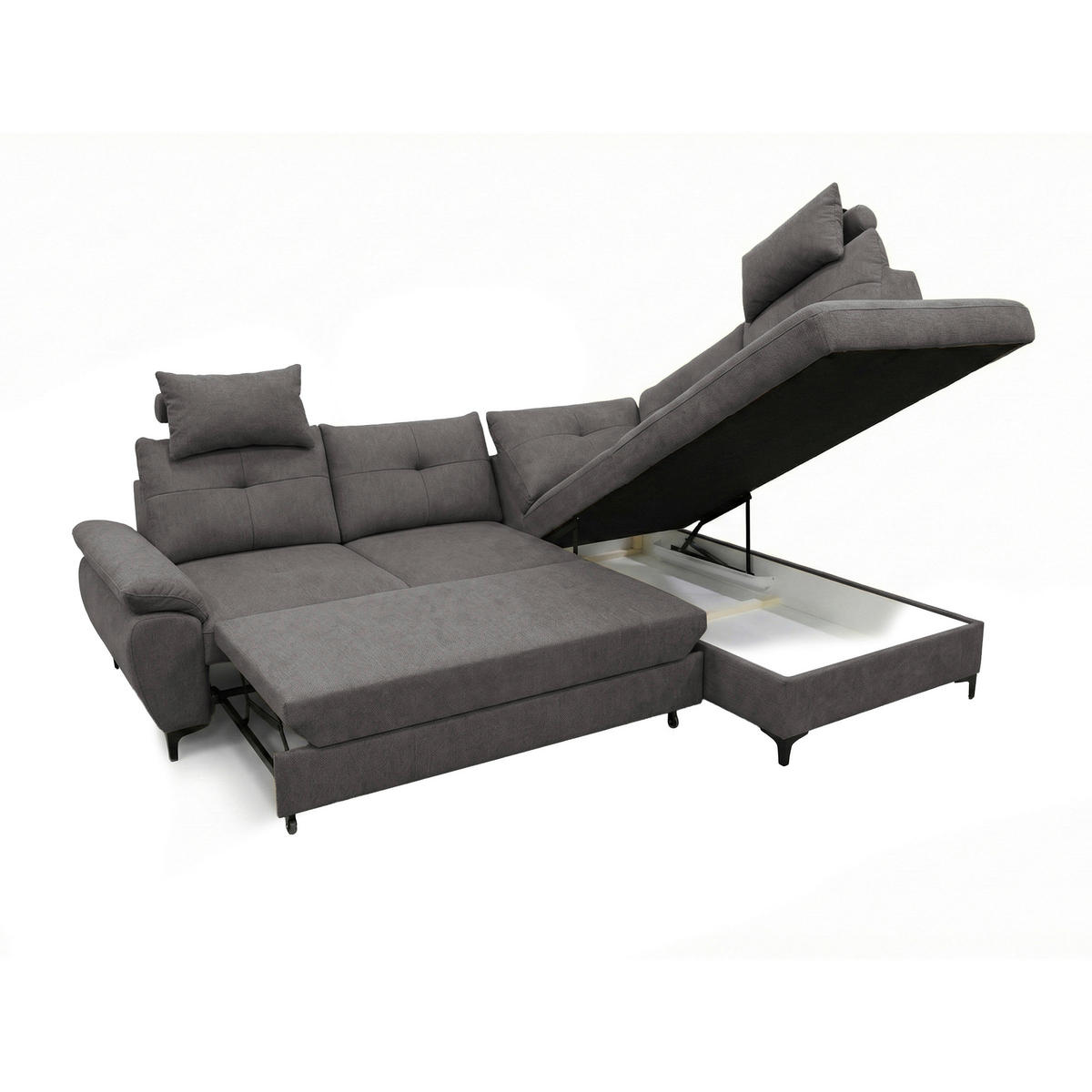 ECKSOFA SOLEI Dunkelgrau Chenille Zierkissen, Bettkasten, Kopfstütze  - Dunkelgrau/Schwarz, Design, Kunststoff/Textil (265/203cm) - MID.YOU