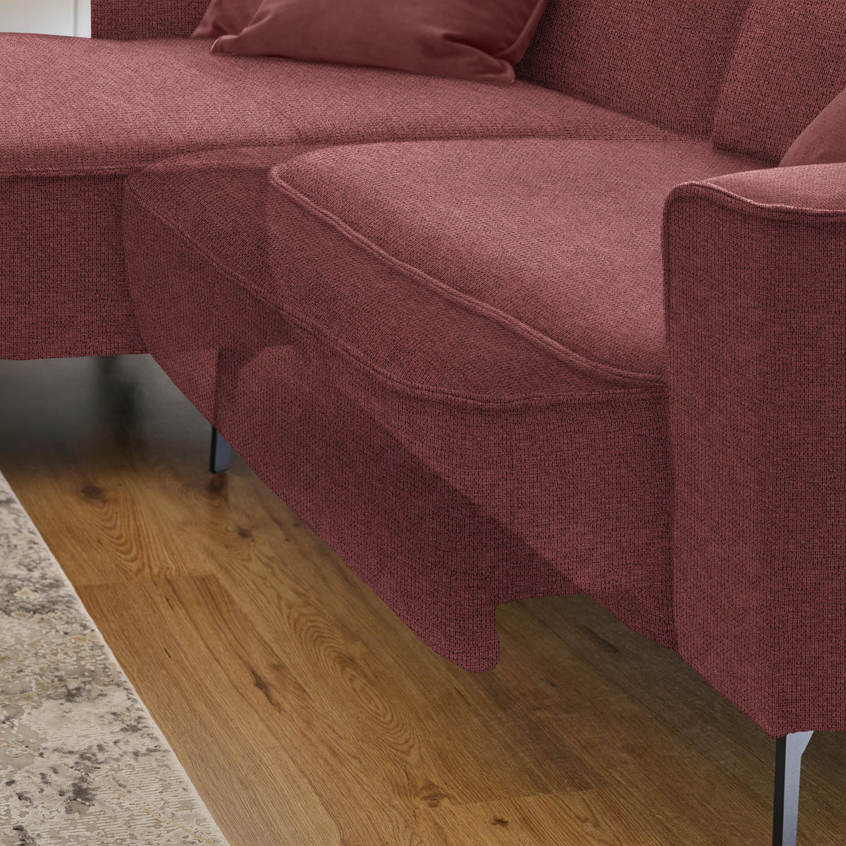 ECKSOFA in Flachgewebe Rot  - Rot/Schwarz, Design, Textil/Metall (190/285cm) - Johann Jakob