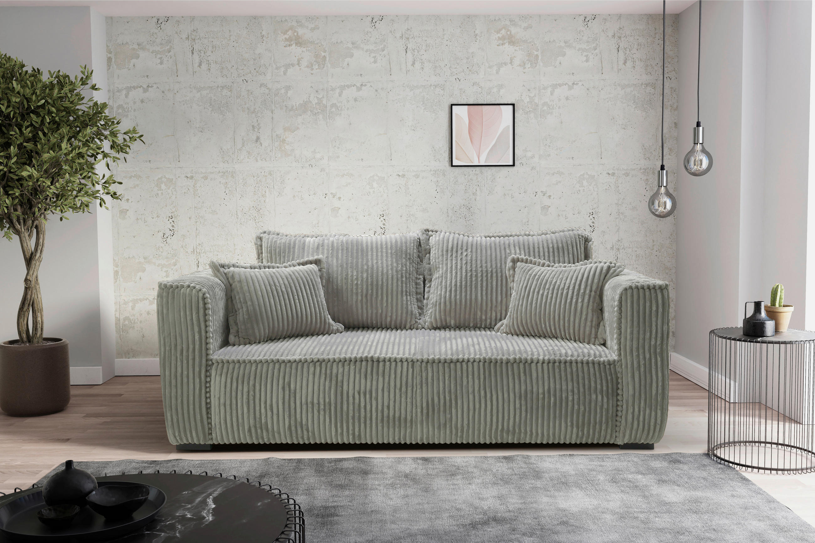 SOFA in Cord Hellgrau  - Hellgrau/Schwarz, Design, Holz/Textil (223/95/121cm) - MID.YOU
