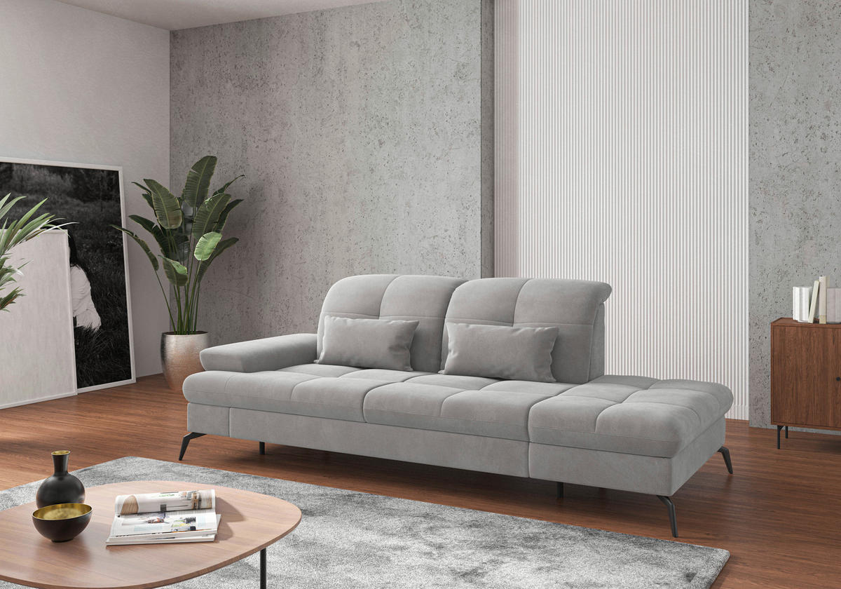 RÉCAMIERE in Flachgewebe Silberfarben  - Silberfarben/Schwarz, KONVENTIONELL, Textil/Metall (231/90/122cm) - Sit & More