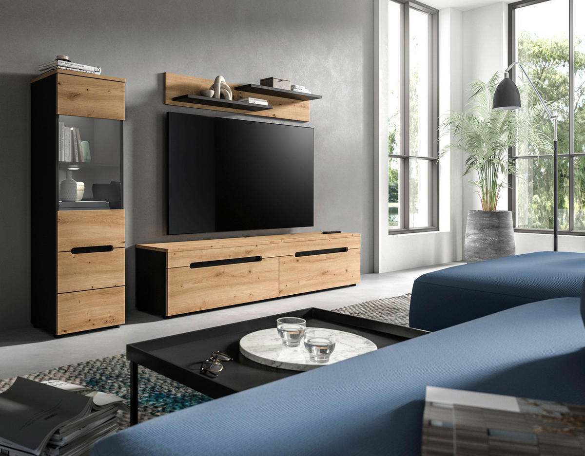 SZEKRÉNYSOR Artisan tölgy  - fekete/Artisan tölgy, Design, műanyag/faalapú anyag (221/141/33cm) - Livetastic