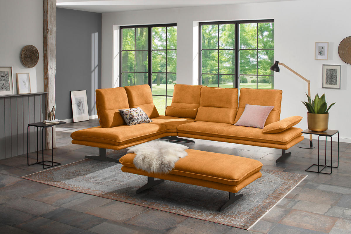 ECKSOFA in Mikrofaser Orange  - Schwarz/Orange, Design, Textil/Metall (224/284cm) - Chilliano