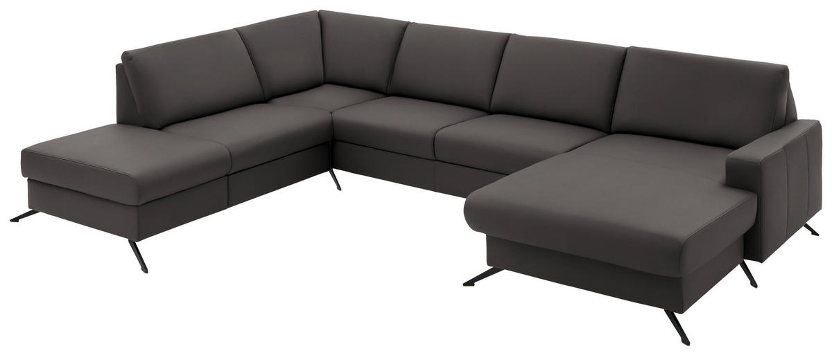 WOHNLANDSCHAFT in Echtleder Dunkelgrau  - Dunkelgrau/Schwarz, Design, Leder/Metall (233/339/165cm) - Beldomo Premium