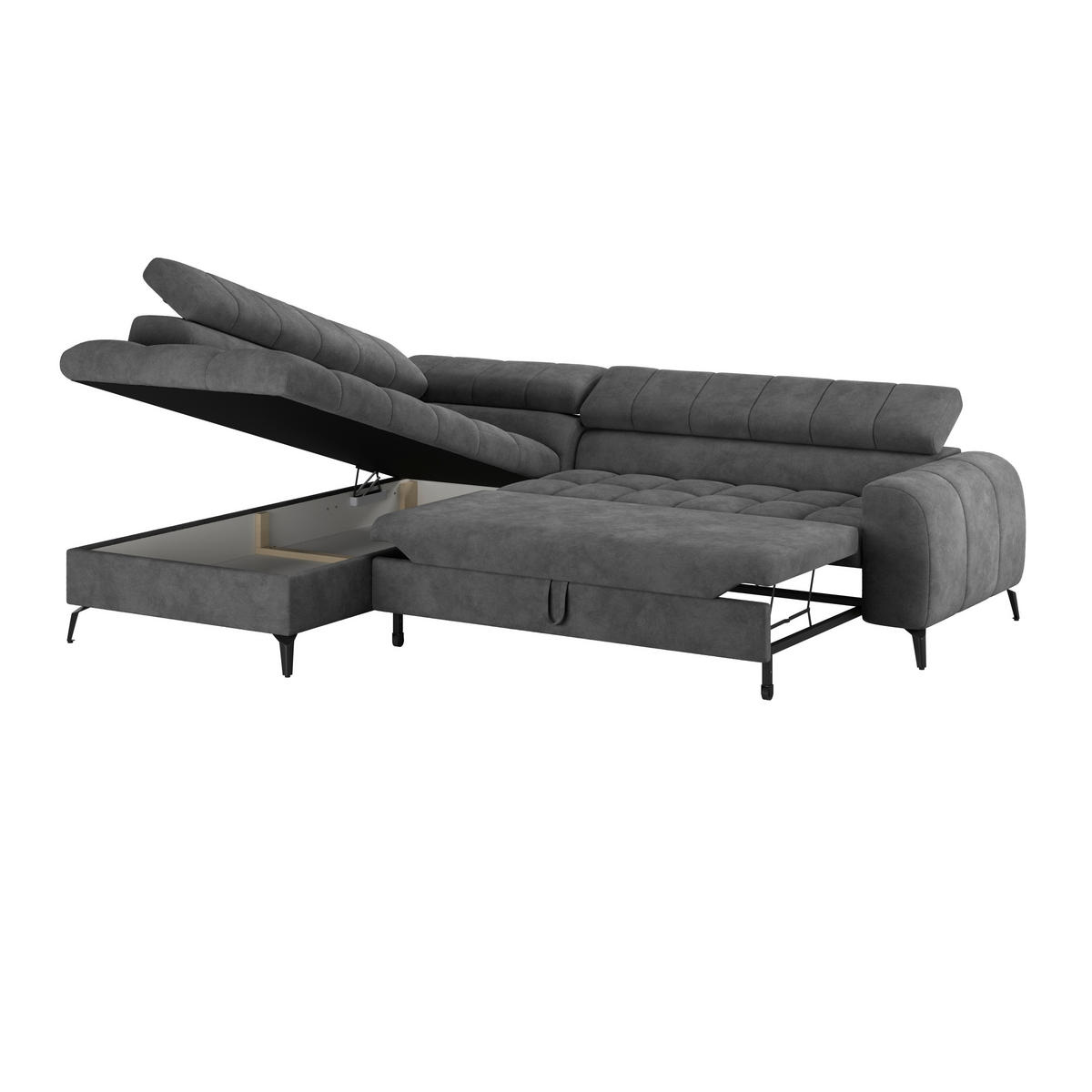 ECKSOFA Dunkelgrau  - Dunkelgrau/Schwarz, Trend, Kunststoff/Textil (203/261cm) - Livetastic