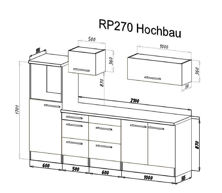 KÜCHENBLOCK 270 cm   in Weiß, Eichefarben  - Edelstahlfarben/Eichefarben, Basics, Holzwerkstoff/Metall (270cm) - Respekta