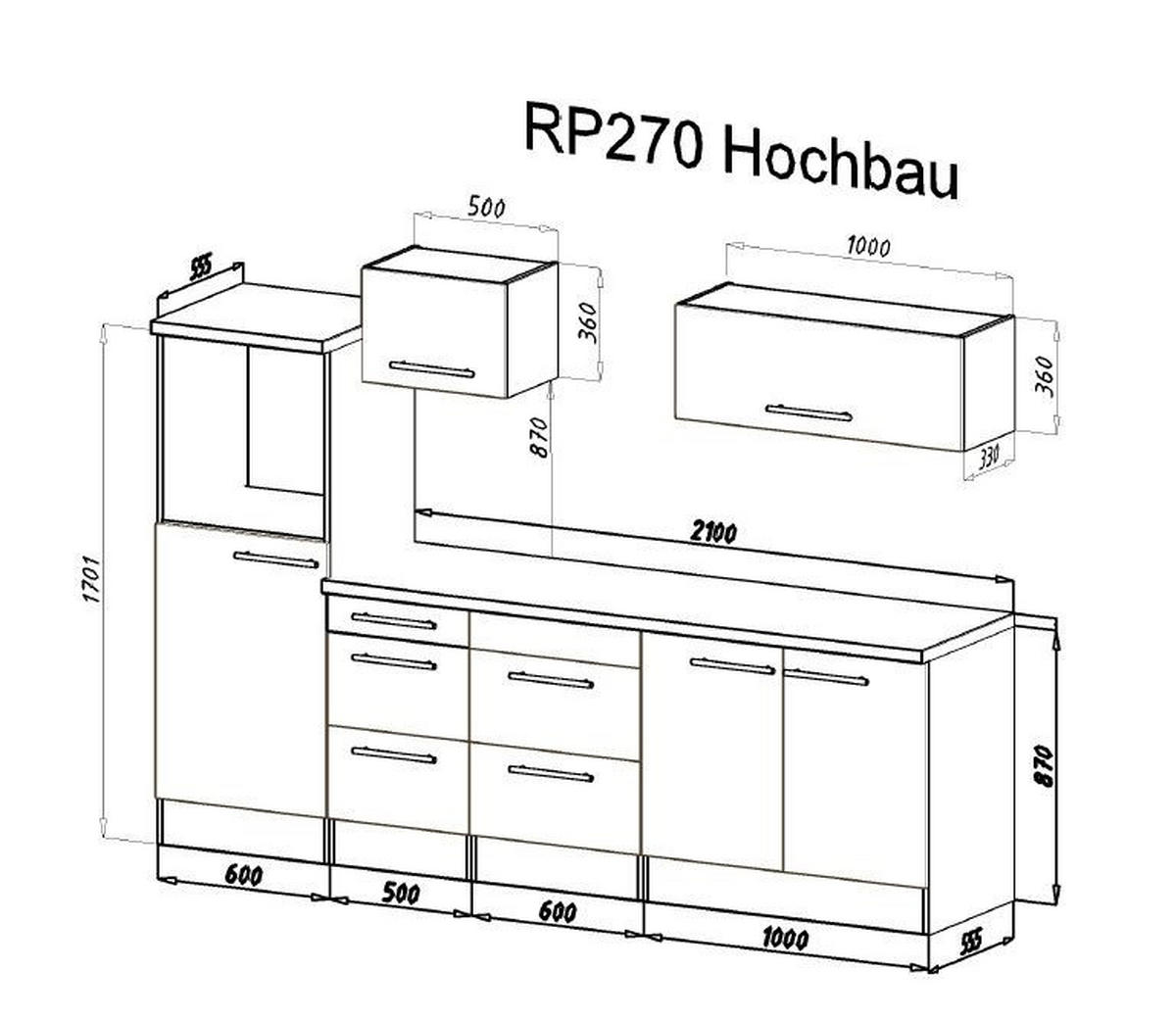 KÜCHENBLOCK 270 cm   in Weiß  - Edelstahlfarben/Weiß, KONVENTIONELL, Holzwerkstoff/Metall (270cm) - Respekta