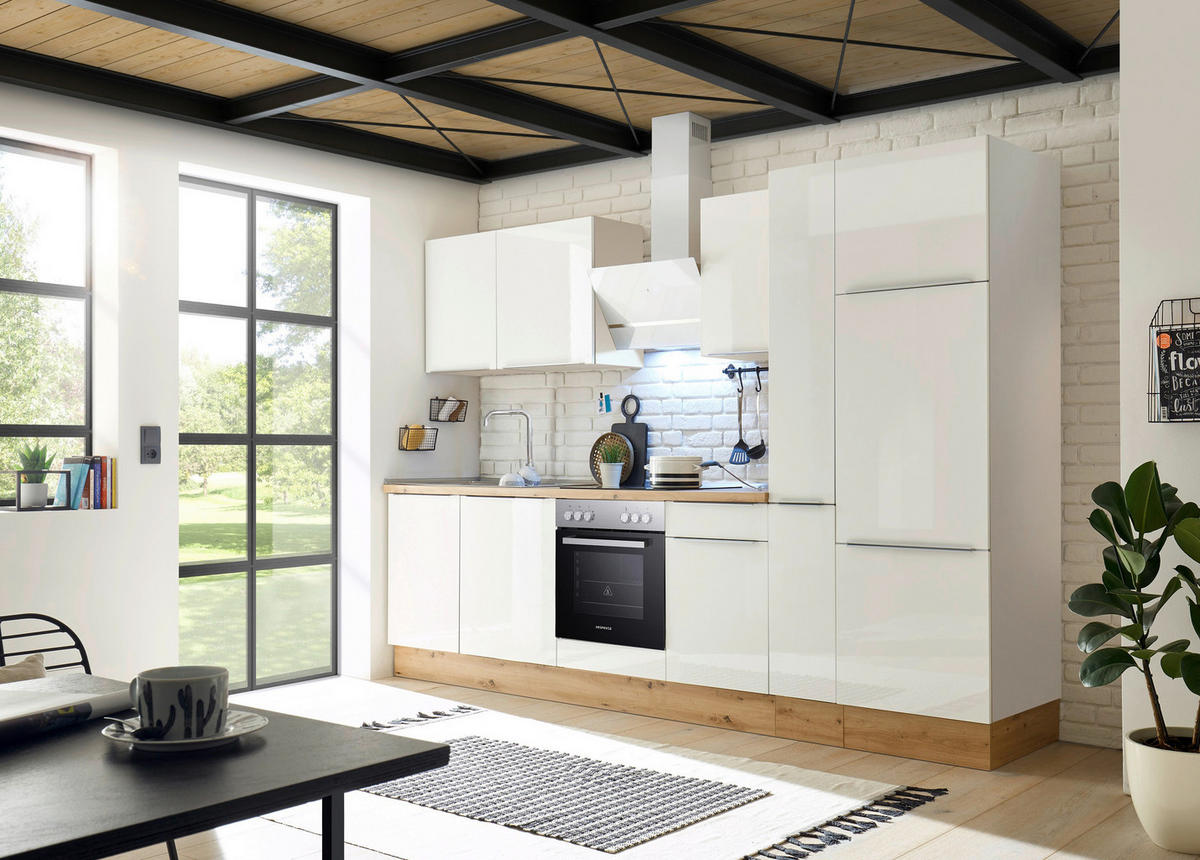 MODULKÖK 310/211/60 cm   i vit, ek Artisan, vit högglans  - vit/aluminiumfärg, Lifestyle, trämaterial/plast (310/211/60cm) - Respekta