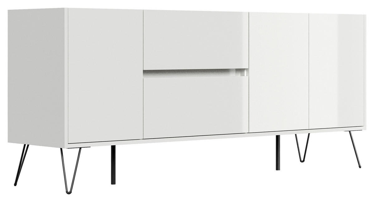 SIDEBOARD Posseik Industrial  in 177/75,8/42 cm  - Weiß Hochglanz/Schwarz, Design, Holzwerkstoff/Metall (177/75,8/42cm) - P & B